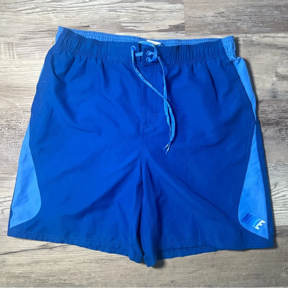 Nike‎ Swim Trunks Shorts Mens Large Blue Pockets Embroidered Swoosh 7